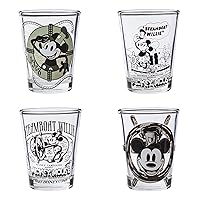 Silver Buffalo Disney 100 Classic 1928 Steamboat Mickey Vintage Sketch Mini Glasses 4 Pack, 1.5 Ounces