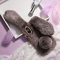 for iPhone Xs Max Rabbit Fur Case Soft Handmade Fluffy Furry Cute Bunny Plush Rabbit Cover for iPhone Xs Max Case Warm Big Ear Bling Rhinestone Bowknot Light Shell for iPhone Xs Max Case Brown