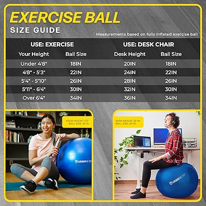 URBNFit Exercise Ball - Yoga Ball for Workout Pregnancy Stability - AntiBurst Swiss Balance Ball w/ Pump - Fitness Ball Chair for Office, Home Gym