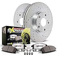 Power Stop K7888-26 Front Z26 Carbon Fiber Brake Pads with Drilled & Slotted Brake Rotors Kit and 1 Front Sensor Wire