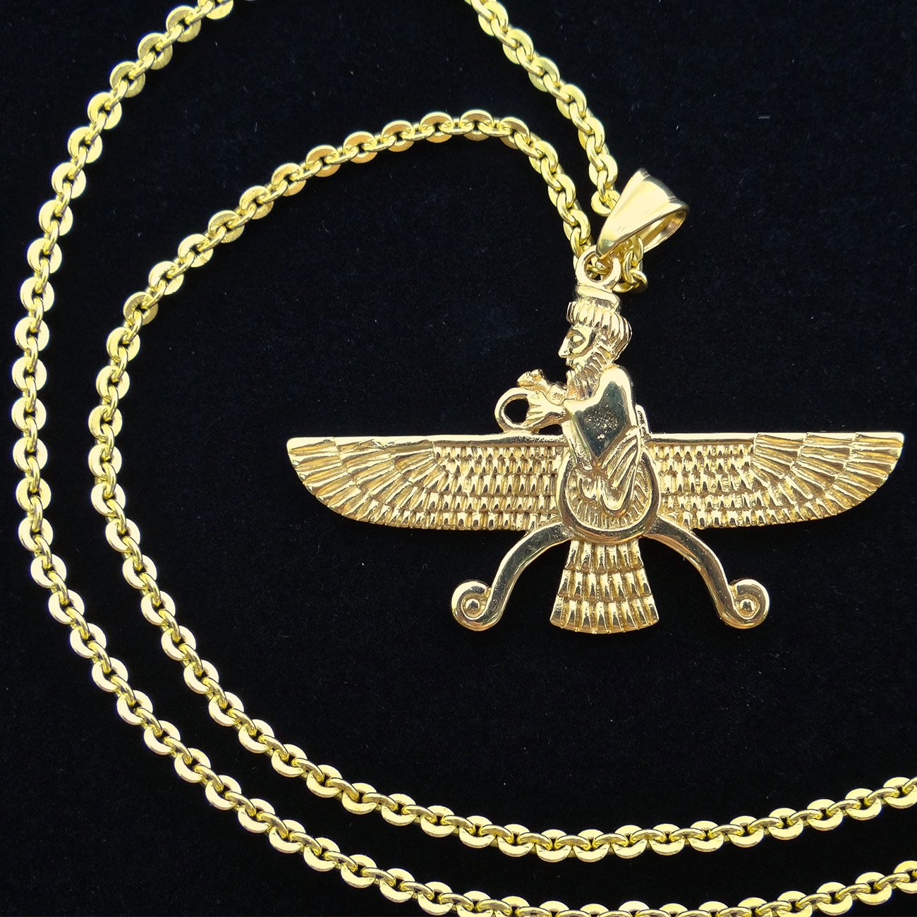 Asoodehdelan Large Double Sided Gold Pt Farvahar Necklace Iranian Gift Persian Iran Faravahar