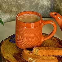 Handmade Pottery Clay Traditional Coffee mugs Serveware made of Terracotta, by artisans, for Coffee, Tea, Milk and Chocolate (500ml, large, Natural color)