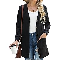 GRECERELLE Women's Long Sleeve Open Front Cardigan Button Down Ribbed Lightweight Knit Outerwear with Pocket