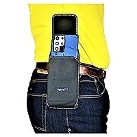 Nylon Cell Phone Holster Pouch for Samsung Galaxy S22 Ultra (2022) W/Fixed Secure Belt Loop Clip Holder, Magnetic Closure, Fits Case On Phone, XXX-Large (Black-Vertical)