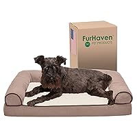 Furhaven Memory Foam Dog Bed for Medium/Small Dogs w/ Removable Bolsters & Washable Cover, For Dogs Up to 35 lbs - Sherpa & Chenille Sofa - Cream, Medium