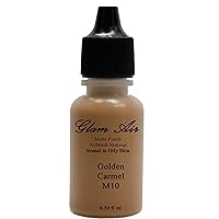 Large Bottle Airbrush Makeup Foundation Matte Finish M10 Golden Carmel Water-based Makeup Long Lasting All Day Without Smearing Running, Fading or Caking 0.50 Oz Bottle By Glam Air