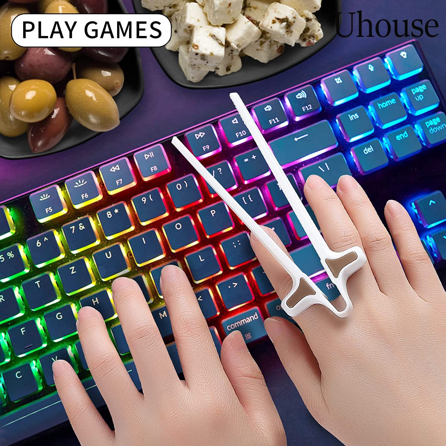 UHOUSE 4pcs Finger Chopsticks for Gamers,Snack Clips,Video Game Party Supplies,Kids Chopsticks,Creative Gamer Accessories,Gifts for Gamers