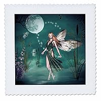 3dRose qs_25964_1 Fairy Mist with Moon and Dragonflies-Quilt Square, 10 by 10-Inch