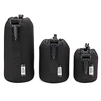 USA Gear FlexARMOR Protective Neoprene Lens Case Pouch Set 3-Pack - Small, Medium and Large Cases Hold Lenses up to 70-300mm with Drawstring Opening, Attached Clip, Reinforced Belt Loop (Black)