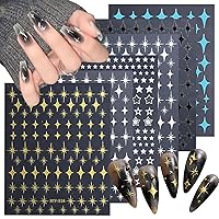 6 Sheets Star Nail Art Stickers,Metal Nail Stickers 3D Self-Adhesive Nail Decals Gold Silver Black White Blue Star Glitter Nail Designs Nail Art Supplies for Women Girls DIY Manicure Decorations