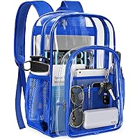 PAMANO Clear Backpack Transparent Heavy Duty See Through Bag for College Work Stadium Concert Travel Security, Blue
