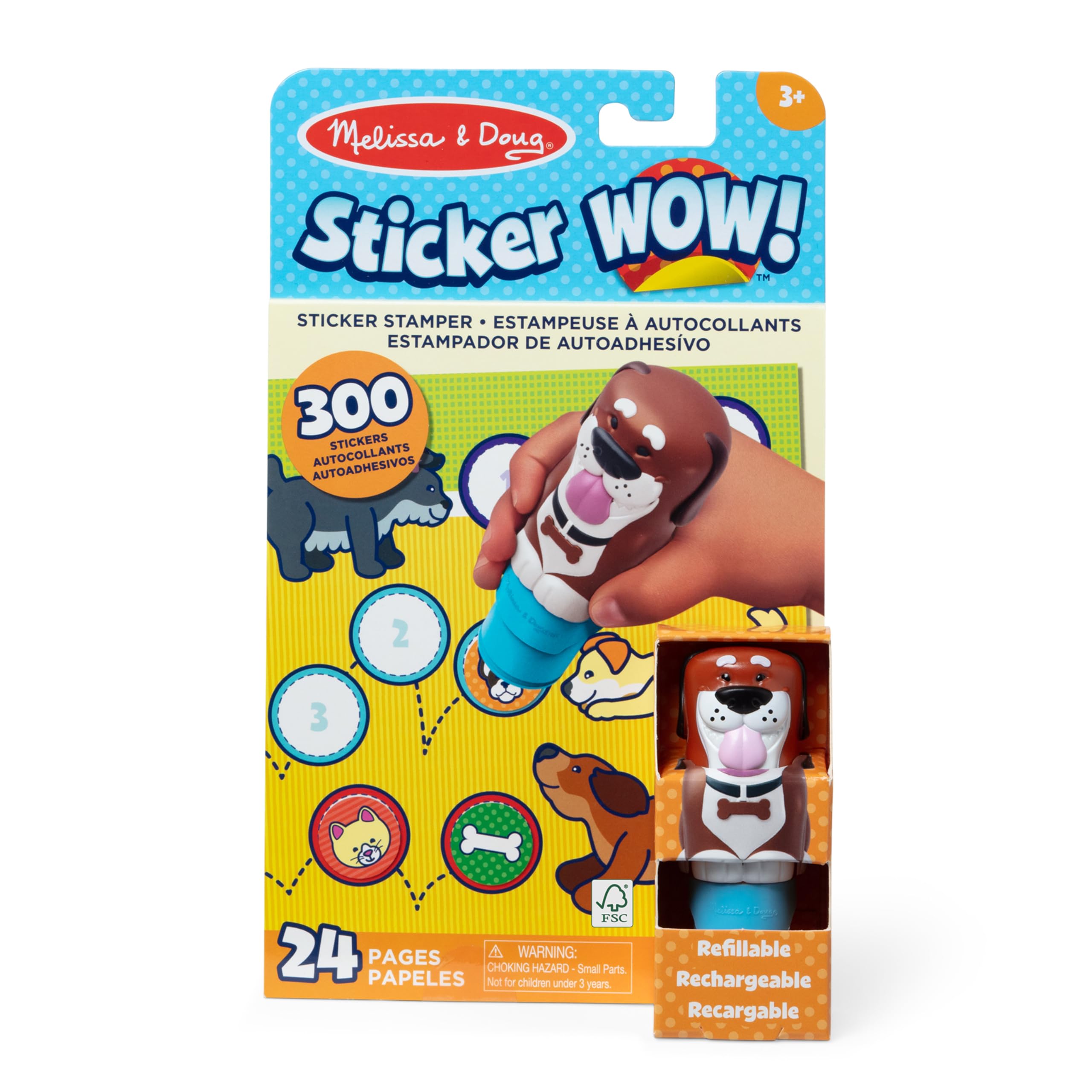 Melissa & Doug Sticker Wow!™ 24-Page Activity Pad and Sticker Stamper, 300 Stickers, Arts and Crafts Fidget Toy Collectible Character – Dog Creative Play for Girls and Boys 3+
