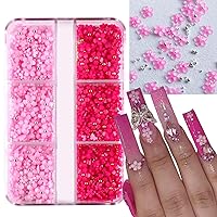Flower Nail Art Charms Pink Rose Red Nail Charms Gold Silver Pearls Nails Supplies Rhinestones Floral Spring Blossom Nail Accessories Acrylic Nails Nail Gems Nail Accessories for Women DIY Design