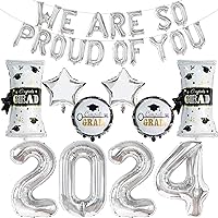 KatchOn, Silver 2024 Balloons Graduation - Pack of 10 | Kindergarten Graduation Balloons | Silver We Are So Proud of You Balloon | Congrats Grad Balloon, Silver 2024 Graduation Decor Class of 2024