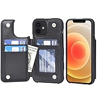 Arae Compatible for iPhone 12 Case and iPhone 12 Pro Case with Card Holder - Wallet Case with PU Leather Card Pockets Back Flip Cover for iPhone 12/12 Pro 6.1 inch - Black