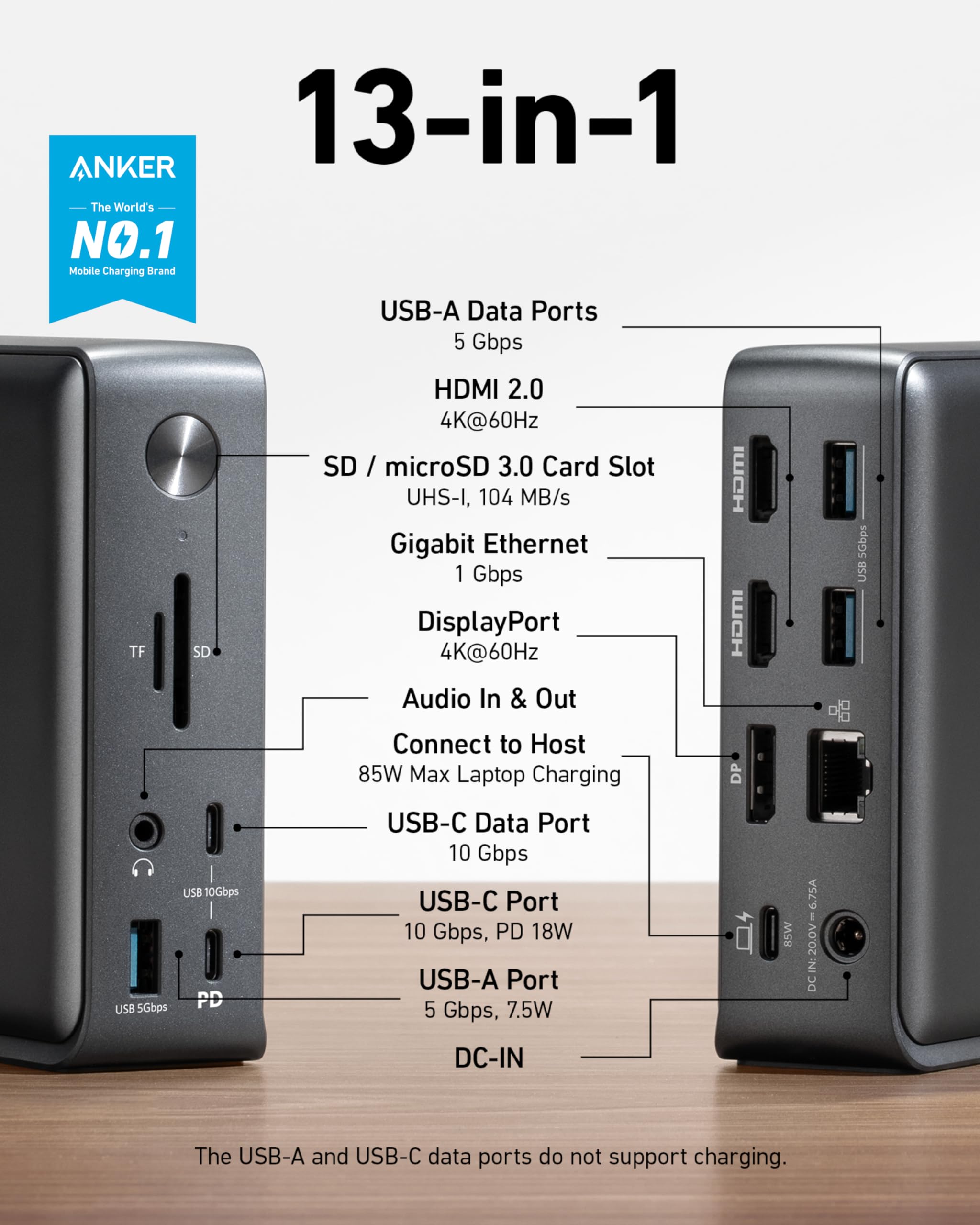 Anker USB4 Gen 2 Cable, 20 Gbps Data Transfer, 4K HD Display, 3 ft Bio-Based 240W Charging USB C to USB C Cable&Anker Docking Station, Anker 575 USB-C Docking Station (13-in-1)