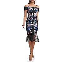 GUESS Women's Textured Knit Off The Shoulder Midi Dress, Sand Multi, 9