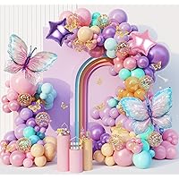 163Pcs Butterfly Pink and Purple Balloons Garland Arch Kit, Birthday Baby Shower Decorations Pink Purple Blue Confetti Star Balloons for Girls Women Bridal Wedding Butterfly Party Baby Shower Supplies