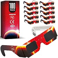 Solar Eclipse Glasses Approved 2024, (100 PACK) CE and ISO Certified for Direct Sun Observation, Safe Shades for Direct Sun Viewing For Adults & Kids, Bulk Pack 100