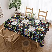 Autism Awareness Puzzle Pieces Heart Print Tablecloth,Long Tablecloths Rectangular 54 X 72 Inch,Kitchen Dining Tabletop Cover Table Cloths for Home,Wedding