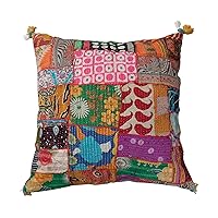Creative Co-Op Recycled Cotton Kantha Patchwork Throw Tassels, Multicolor Pillow, Multi