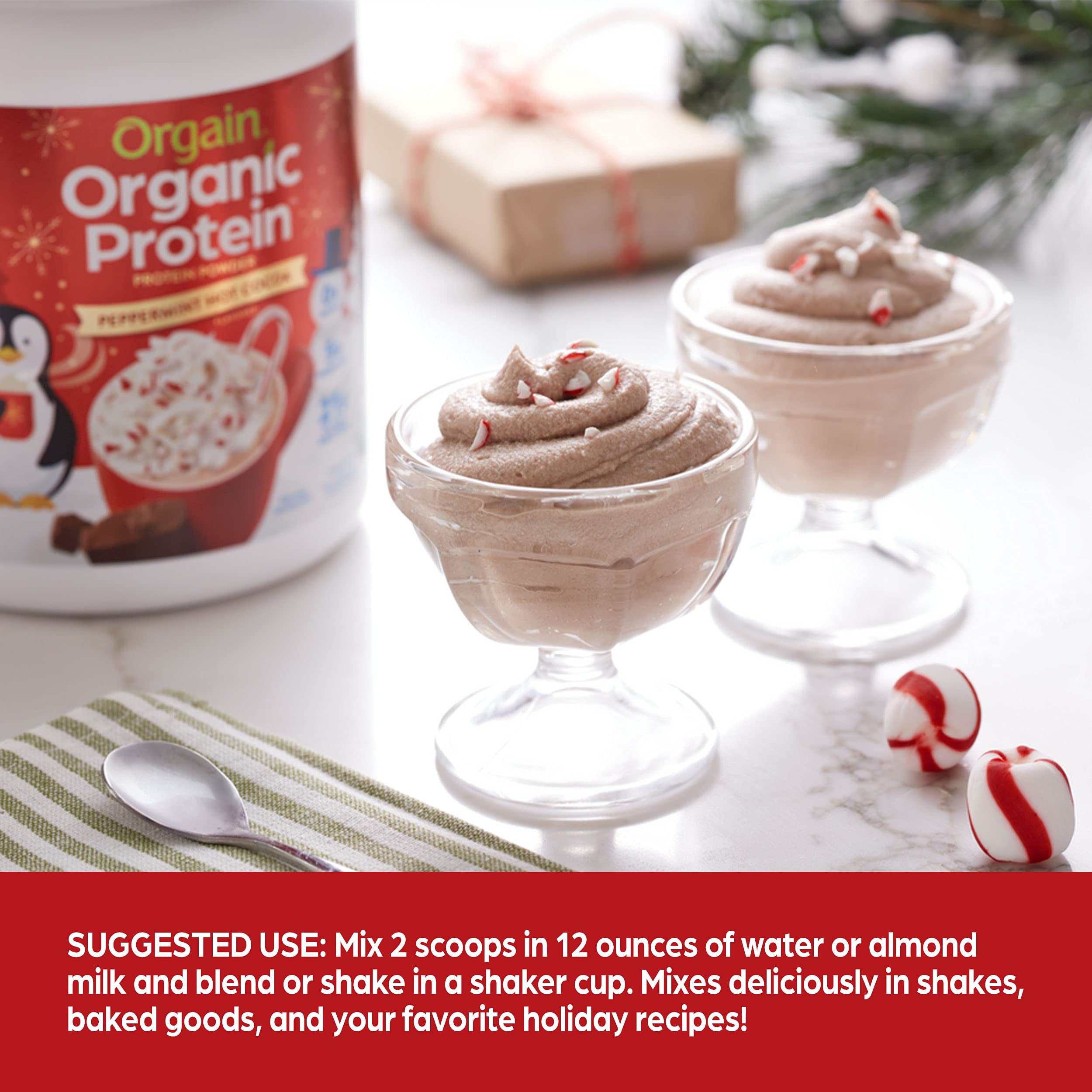 Orgain Organic Vegan Protein Powder, Holiday Peppermint Hot Cocoa - 21g Plant Based Protein, Gluten Free, Dairy Free, Lactose Free, Soy Free, No Sugar Added, Kosher, For Smoothies & Shakes - 1.02lb