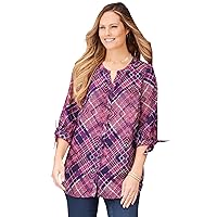 Catherines Women's Plus Size Georgette Buttonfront Tie Sleeve Cafe Blouse