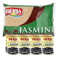 Iberia Organic Black Beans 15.5 oz (Pack of 8) + Iberia Brown Jasmine Rice, 5 lbs.