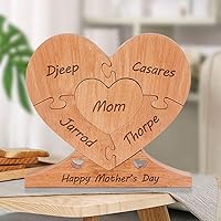 Custom Wooden Name Heart Puzzle, Personalized Art Text with 1-8 Family Name Heart Puzzle, Perfects Home Decoration Mother's Day Birthday Gifts for Mom