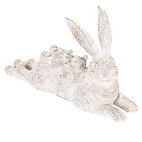 Creative Co-Op Decorative Resting Rabbit with Birds Figurine, Distressed White