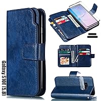 LMDAMZ for Galaxy S10E 5.8 Inch Wallet Case [3+ Card Slots] ID Business Card Credit Card Slot Carry Pouch with Stand Double Sided Multi-Card Slot Flip Folding PU Wallet Leather Case (Blue)