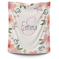 Personalized Baby Blankets with Monogram Initial and Name, Customized Baby Blankets, Watercolor Flowers Design, Many Blanket Sizes for Choose, Monthly Blanket Shower Gifts (Design 1)