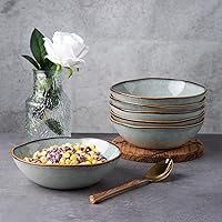 AmorArc Ceramic Cereal Bowls Set of 4, 24 oz Handmade Stoneware Bowls for Cereal Soup Salad Bread, Stylish Kitchen Bowls for Meal, Dishwasher & Microwave Safe, Greenish Blue