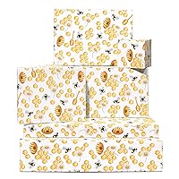CENTRAL 23 Kids Wrapping Paper - Bee Wrapping Paper - 6 Sheets of Gift Wrap and Tags - Honey Bee Flower - White Yellow - For Boys Girls Women - Eco-Friendly - Comes with Stickers