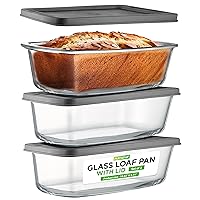 NutriChef 3-Piece Glass Loaf Pan Set - 1.9 QT Premium Stackable Food Containers w/ Airtight Locking Lid - Oven, Microwave, & Dishwasher Safe - 62oz Bread Pan Dish, Clear Glass