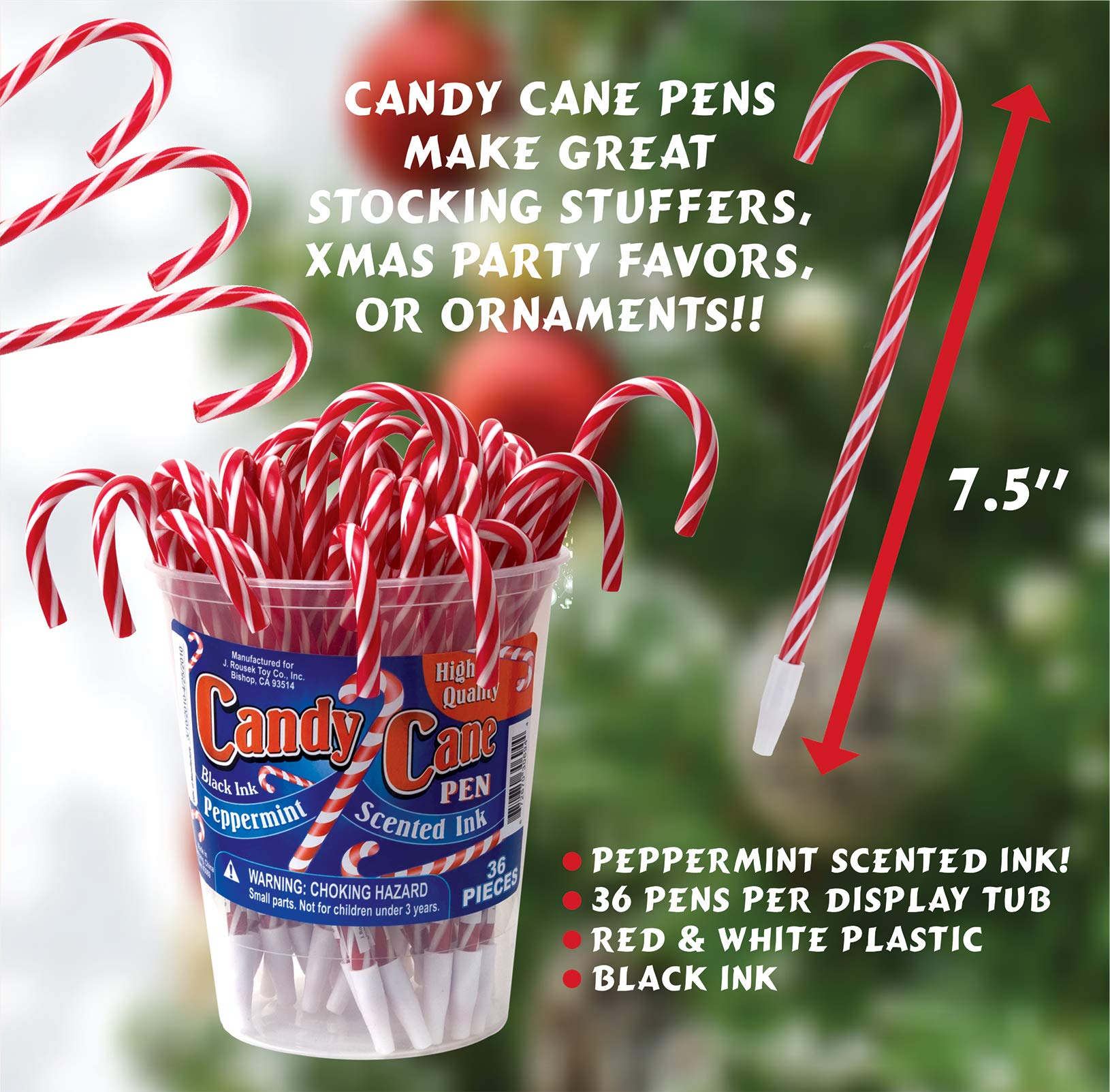 Candy Cane Pen with Peppermint Scented Ink - Tub of 36 Pens
