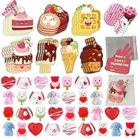 32 Pack Valentines Day Cards for Kids with Mochi Squishy Toys and Clear Bag Kids Valentine Gifts Greeting Cards School Classroom Exchange Party Game Prizes