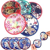 Foldable Fan 10Pcs Round Handheld Japanese Fan Compact Gentle Elasticity Portable Folding Hand Fan Daily Use Festival Wedding Party Favors Decorations, Mixed Package, Foldable Fan