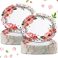 100 Pcs Disposable Spring Floral Oval Paper Plates 10