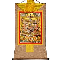 Gandhanra Guru Rinpoche in Pure Land,Elysium of Padmasambhava, Tibetan Thangka Painting Art,Buddhist Thangka Brocade,Buddha Tapestry with Scroll
