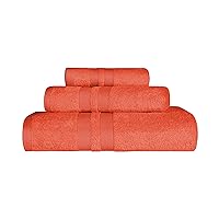 Ultra-Soft 3-Piece Cotton Towel Set, Daily Use for Bathroom, Guest Room, Quick Dry, Set Includes 1 Bath Towel, 1 Hand Towel, and 1 Washcloth, Essential Plush Towels for Home, Tangerine