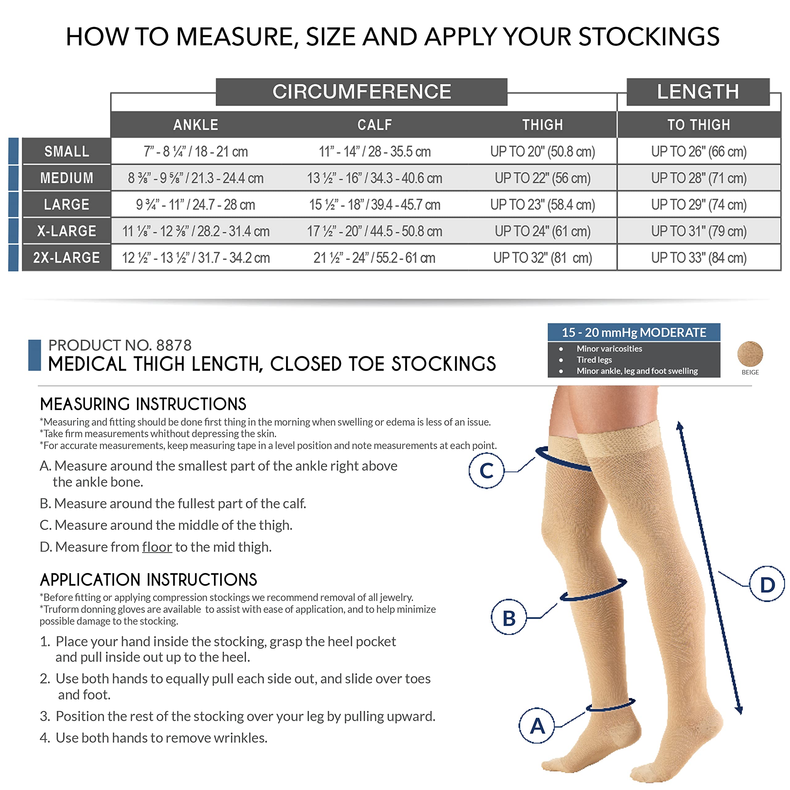Truform 15-20 mmHg Compression Stockings for Men and Women, Thigh High Length, Dot Top, Closed Toe