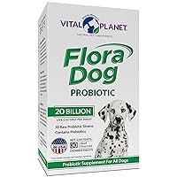 Vital Planet - Flora Dog Probiotic Chewable Tablets Supplement with 20 Billion Cultures and 10 Strains, High Potency Immune and Digestive Support Probiotics for Dogs, 30 Beef Flavored Chewable Tablets