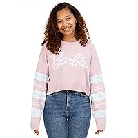 Barbie Cropped Christmas Jumper Womens Snowflakes Fairisle Pink Knitted Sweater
