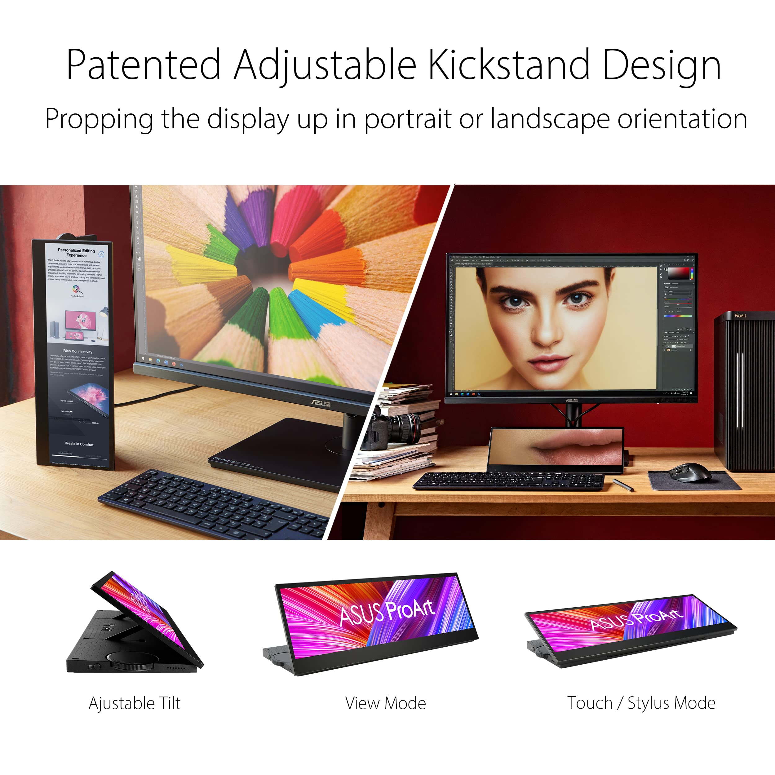 ASUS ProArt Display 14” Portable Touch Screen (PA147CDV) - 32:9 (1920 x 550), IPS, 100% sRGB, Color Accuracy ΔE  2, Calman Verified, USB-C, Control Panel, MPP2.0 Pen support, Adobe Suite Shortcut