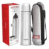 Milton Thermosteel Flip Lid 1000, Double Walled Vacuum Insulated Thermos 1000 ml | 34 oz | 1 Ltr | 24 Hours Hot and Cold Water Bottle with Cover, Stainless Steel, BPA Free,Leak Proof | Silver