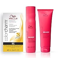 Wella Professionals Invigo Brilliance Color Protection Shampoo & Conditioner, For Fine Hair + Wella ColorCharm Permanent Liquid Hair Color for Gray Coverage, 9G Soft Gold Blonde