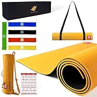 Elite Pro Large Yoga Mat with yoga pose instructions, carrying bag, yoga mat strap, and latex-free resistance bands - non-slip, dense cushioning for joint support & stability