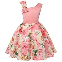 2-9T Girls Kids Striped Floral Ruffles Flower Dress Ball Gown Party Formal Dresses