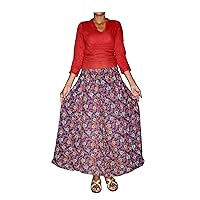 Indian Women's Skirt Flroal Print Beach Wear Hippie Blue Color Gypsy Plus Size